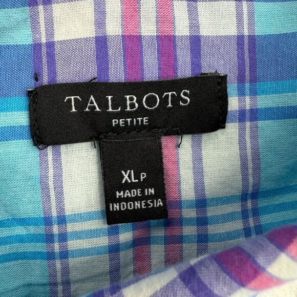 2/$18 SALE! TALBOTS Button Up Shirt Womens XLP Preppy Blue Plaid Cotton‎ Casual - Picture 4 of 6